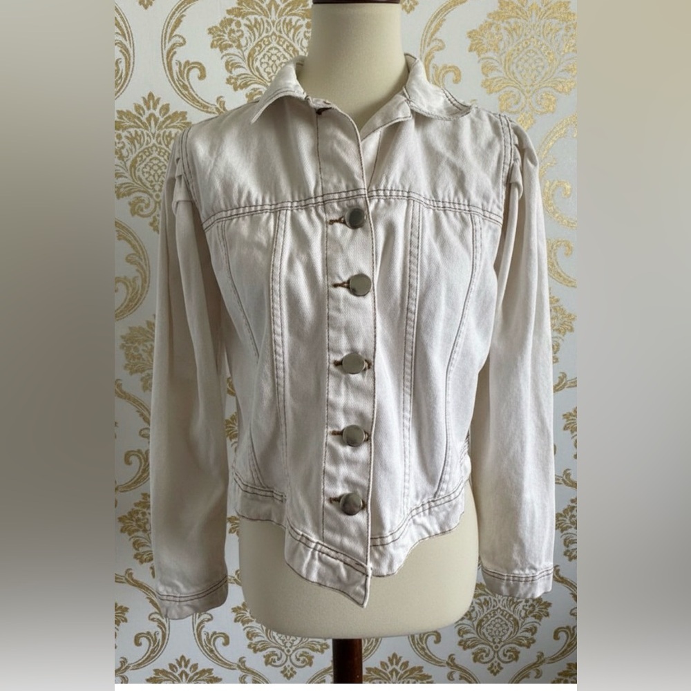 Nasty Gal Ivory Denim Button up Streetwear Urban Jacket Size 4 (Small)